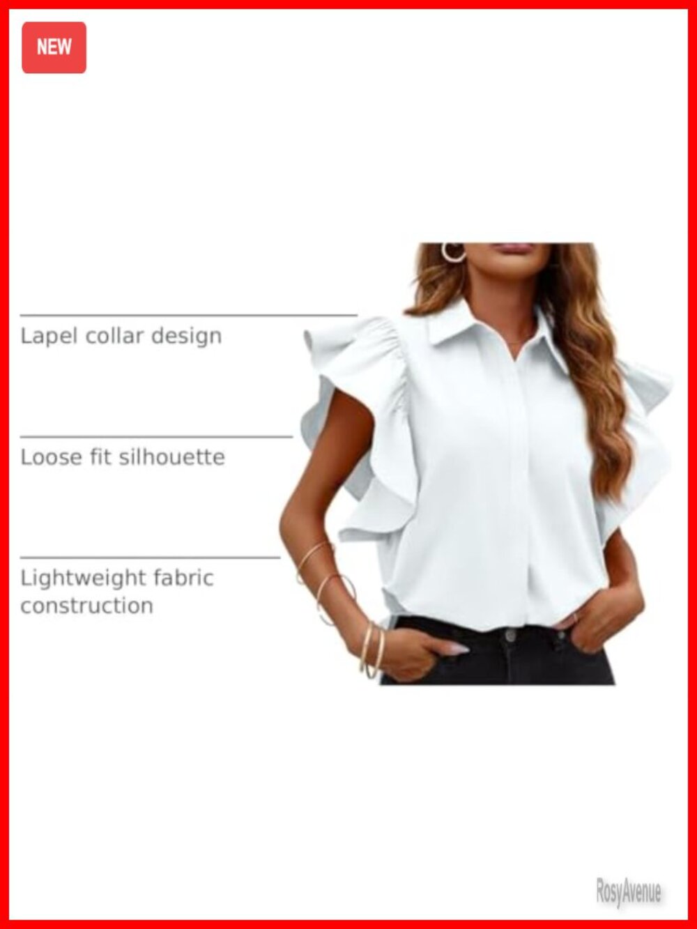 Womens Ruffle Short Sleeve Button Down Blouse - Picture 3 of 6